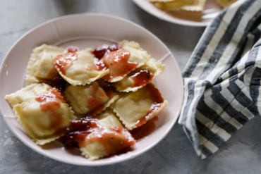 Make Oley Ravioli’s Pumpkin Ricotta Ravioli in a Cranberry Rum Sauce